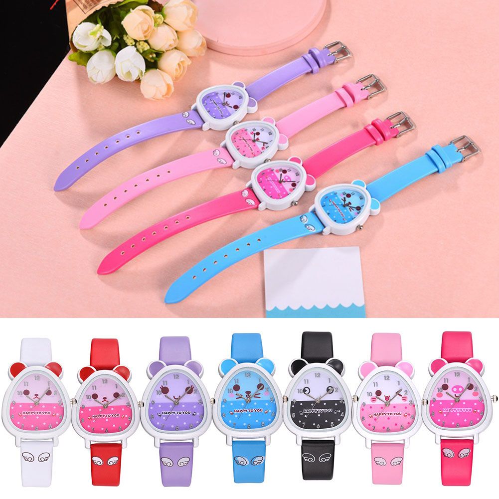 Cute Cartoon Faux Leather Strap Children Kids Analog-Purple