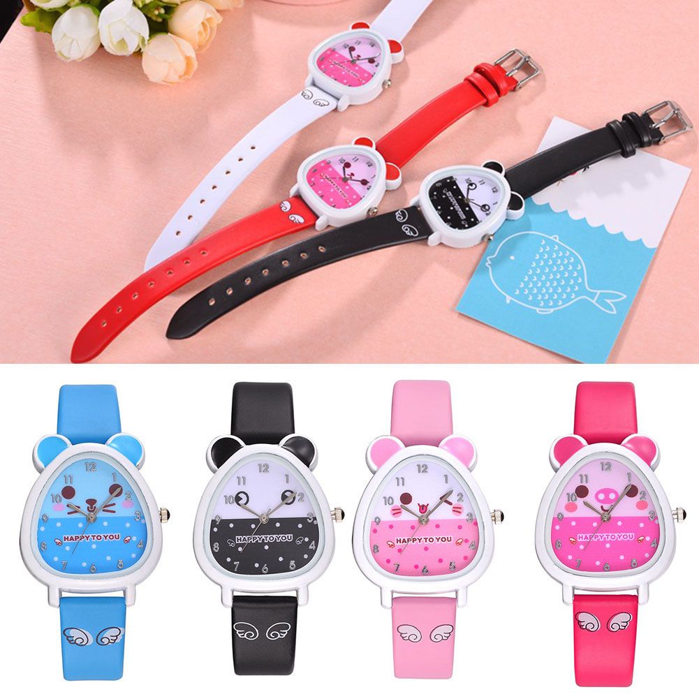 Cute Cartoon Faux Leather Strap Children Kids Analog-Purple
