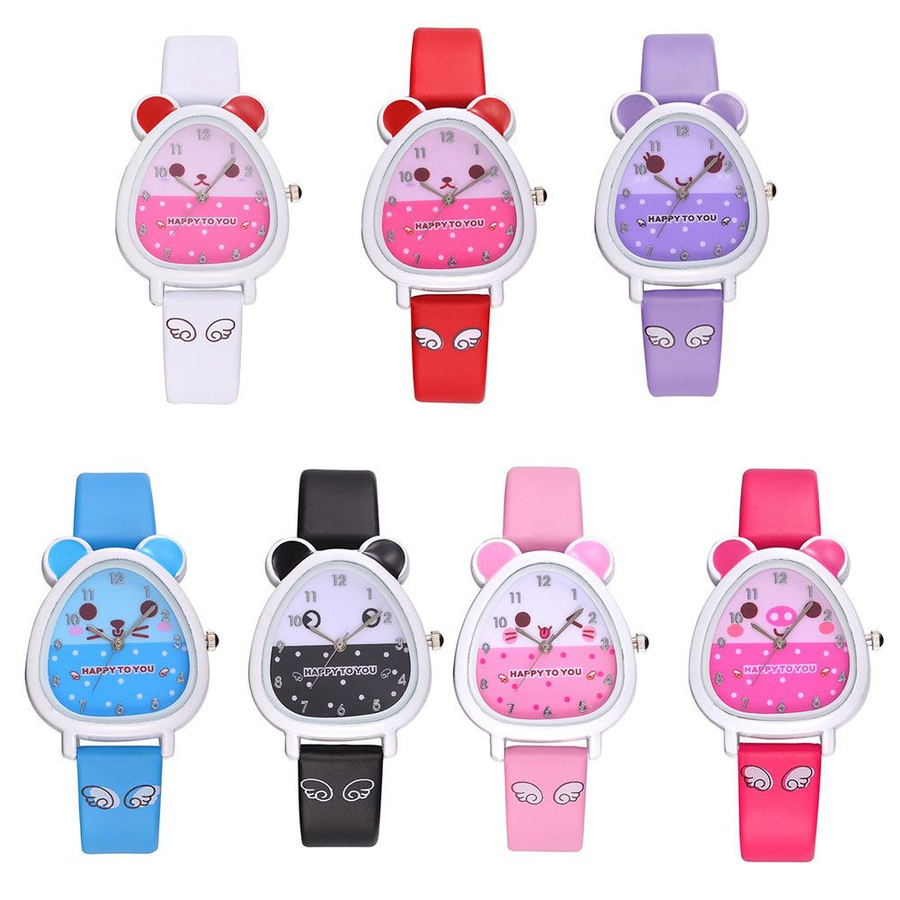 Cute Cartoon Faux Leather Strap Children Kids Analog-Purple