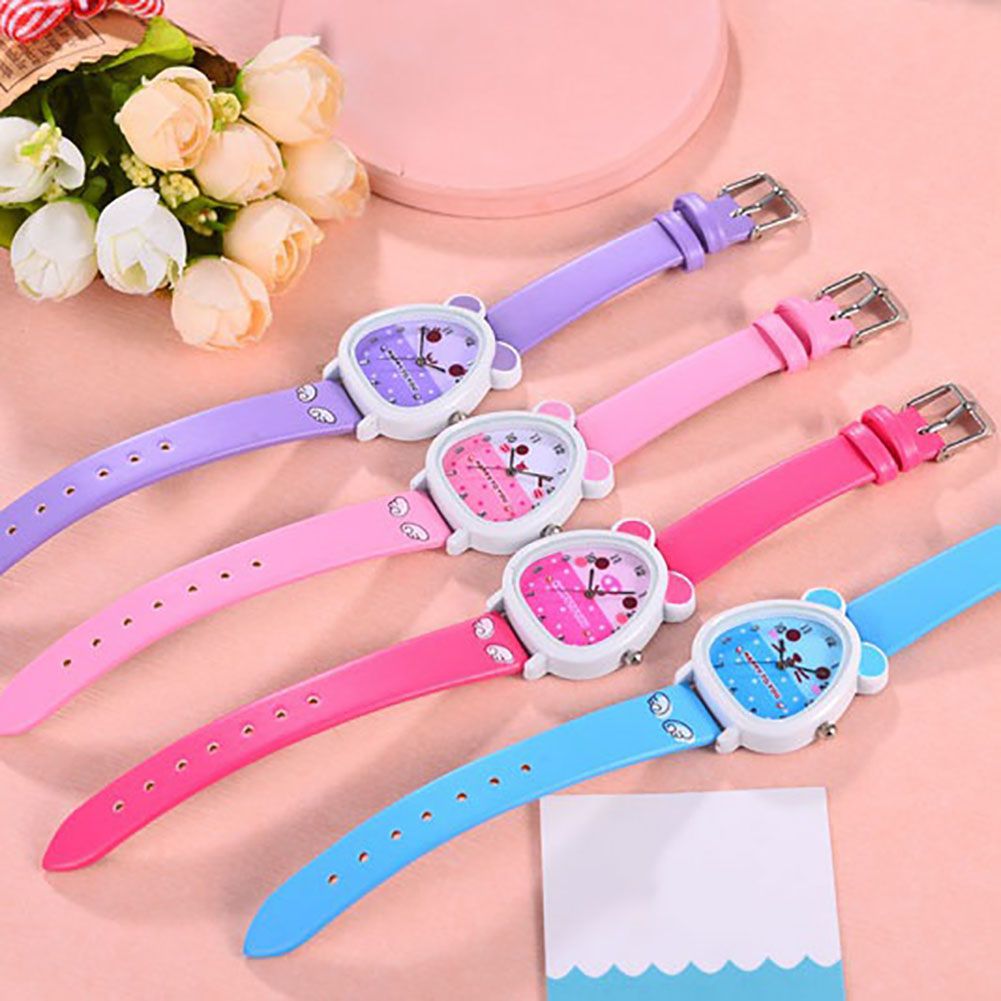 Cute Cartoon Faux Leather Strap Children Kids Analog-Purple