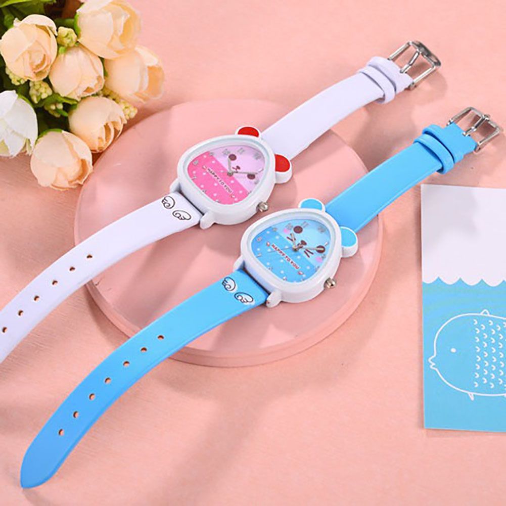 Cute Cartoon Faux Leather Strap Children Kids Analog-Purple