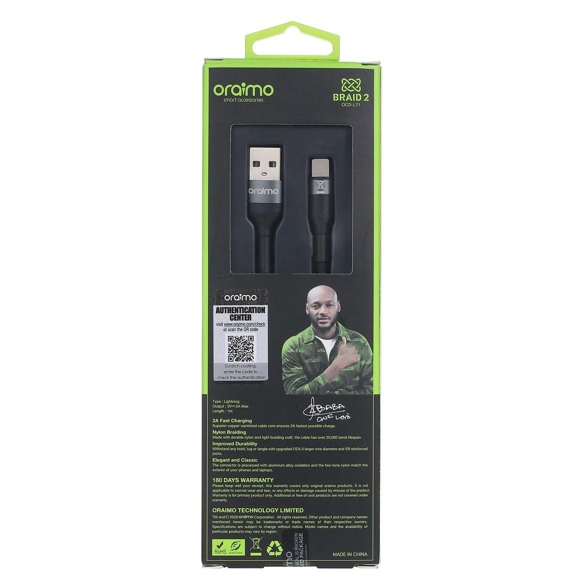 Oraimo OCD-L71 Braid 2 1M 5V2A Lightning Fast Charging Data Cable