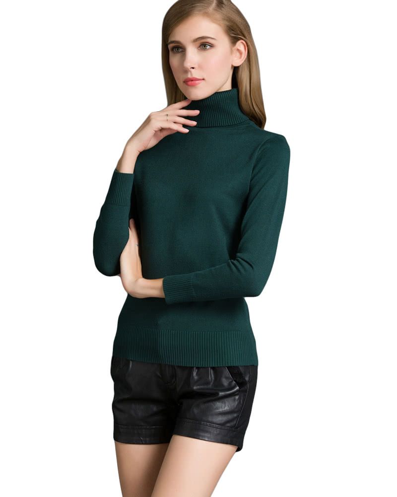 Winter Women Sweater Knitwear Turtle Neck Long Sleeves-dark Green
