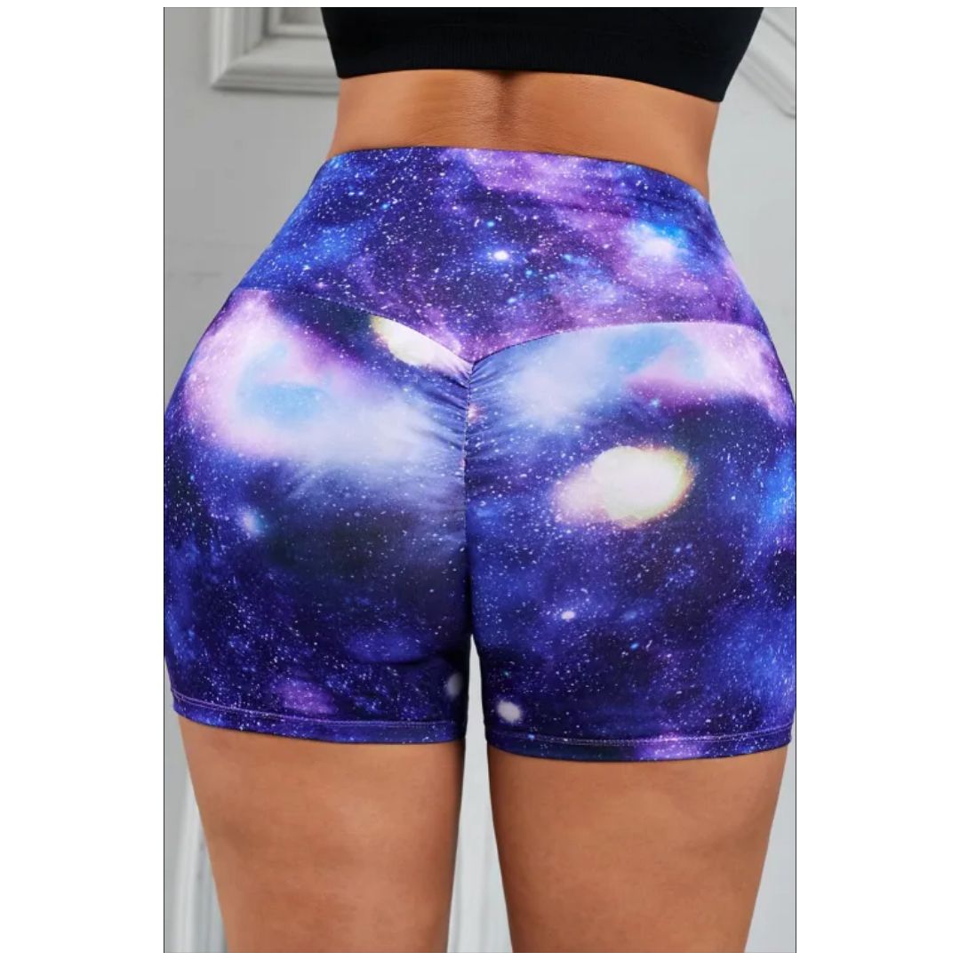 Mfed Purple Galaxy Print Booty Yoga Shorts