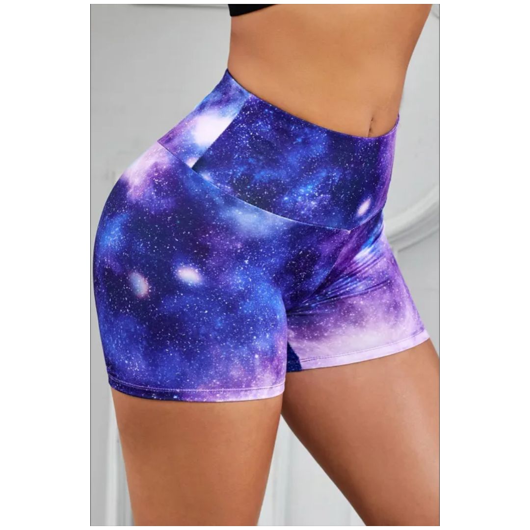 Mfed Purple Galaxy Print Booty Yoga Shorts