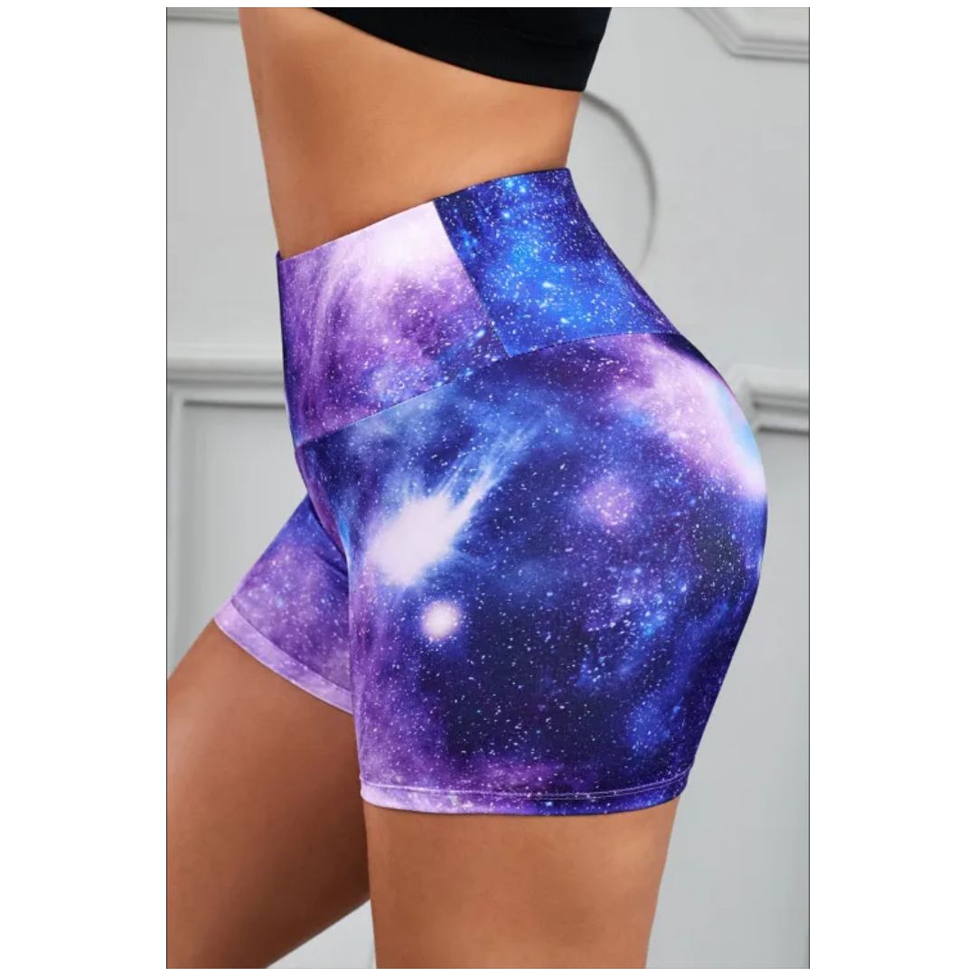 Mfed Purple Galaxy Print Booty Yoga Shorts