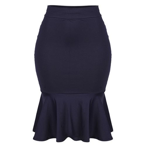 Lydiaz Trendy Peplum Hem Bodycon Skirt - Navy Blue