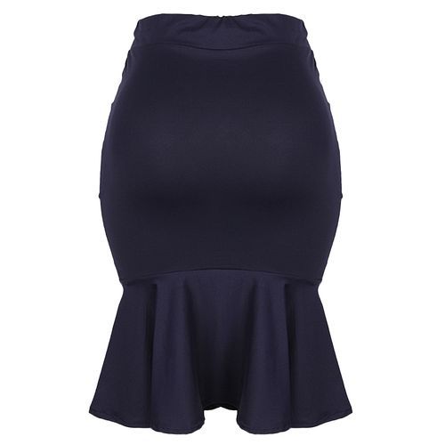Lydiaz Trendy Peplum Hem Bodycon Skirt - Navy Blue