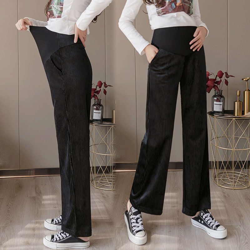 Pregnancy Abdominal Corduroy Pants Boyfriend Trousers Maternity Pants For
