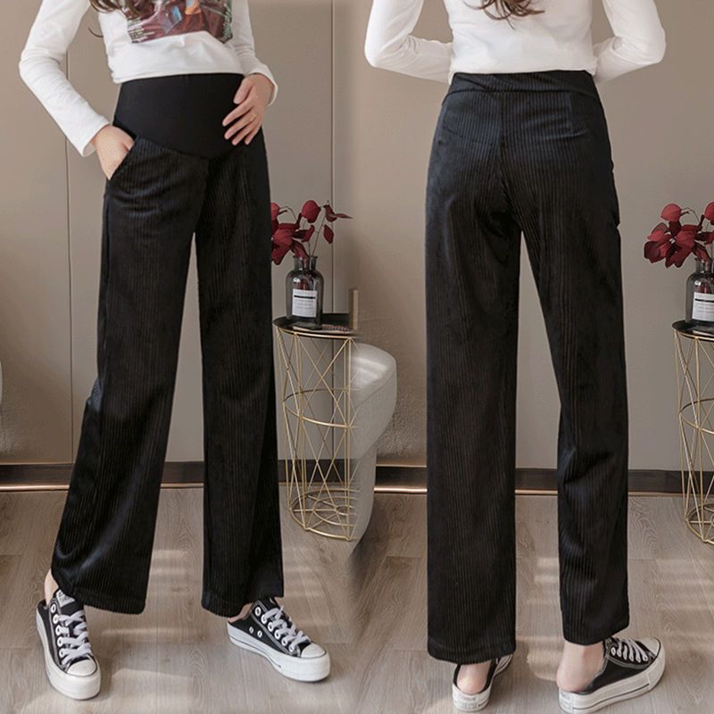 Pregnancy Abdominal Corduroy Pants Boyfriend Trousers Maternity Pants For