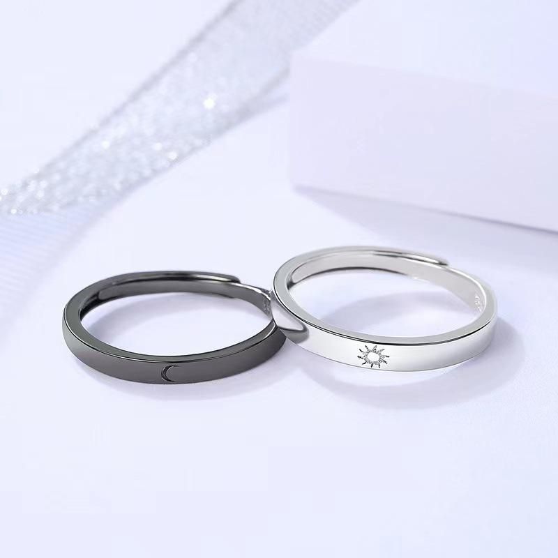 D041 Japanese and Korean fashion sun, moon and stars open ring men and women creative star and moon couple pair ring jewelry set of men and women