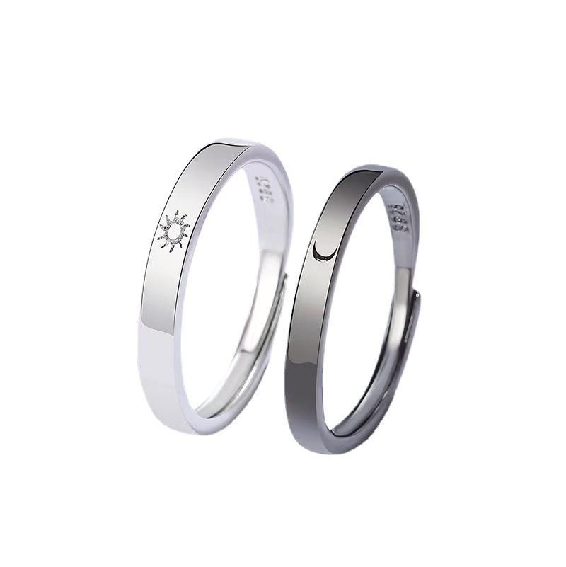 D041 Japanese and Korean fashion sun, moon and stars open ring men and women creative star and moon couple pair ring jewelry set of men and women