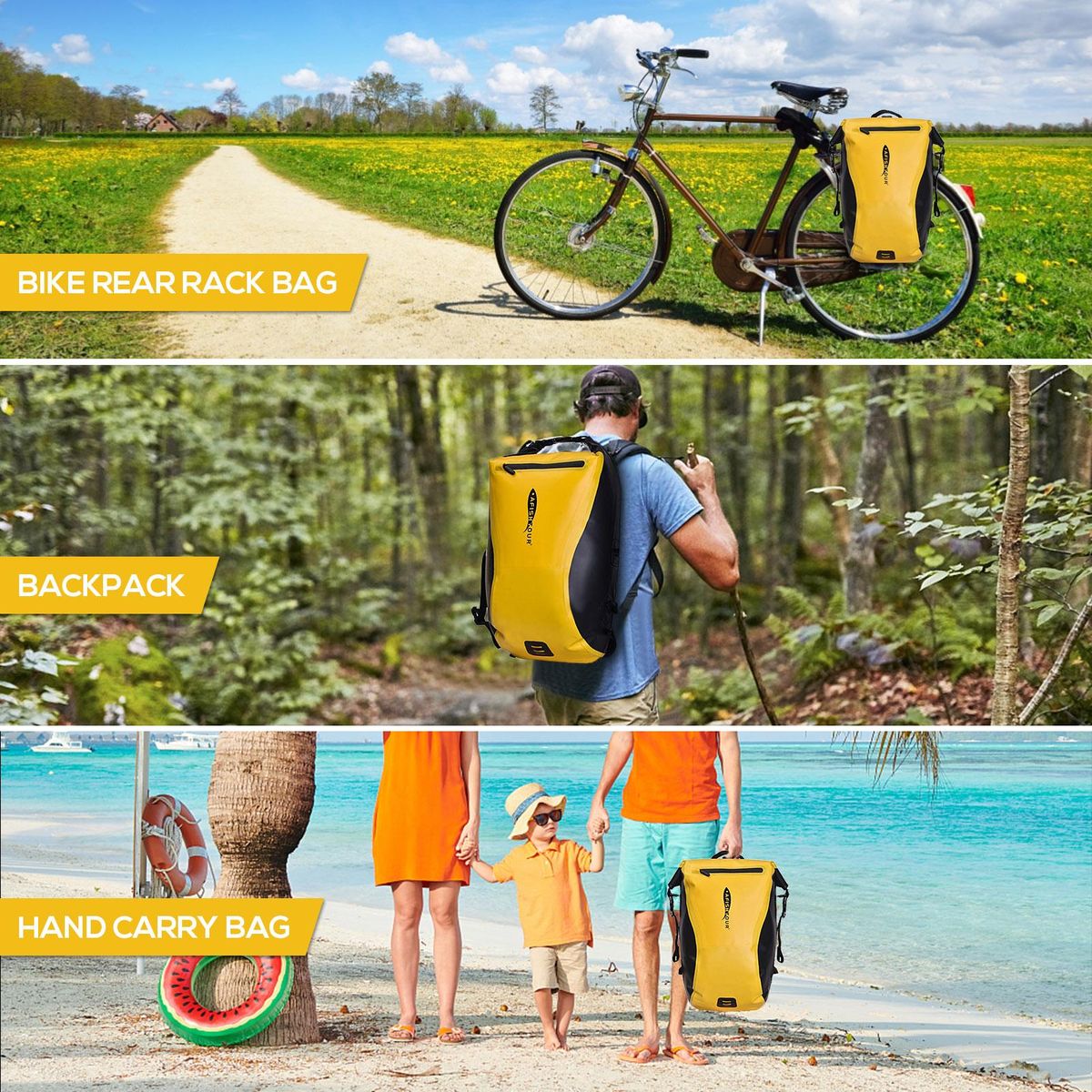 3-In-1 Bicycle Bag Waterproof Pannier Bag Reflective Backpack Cycling Rear Rack Bag