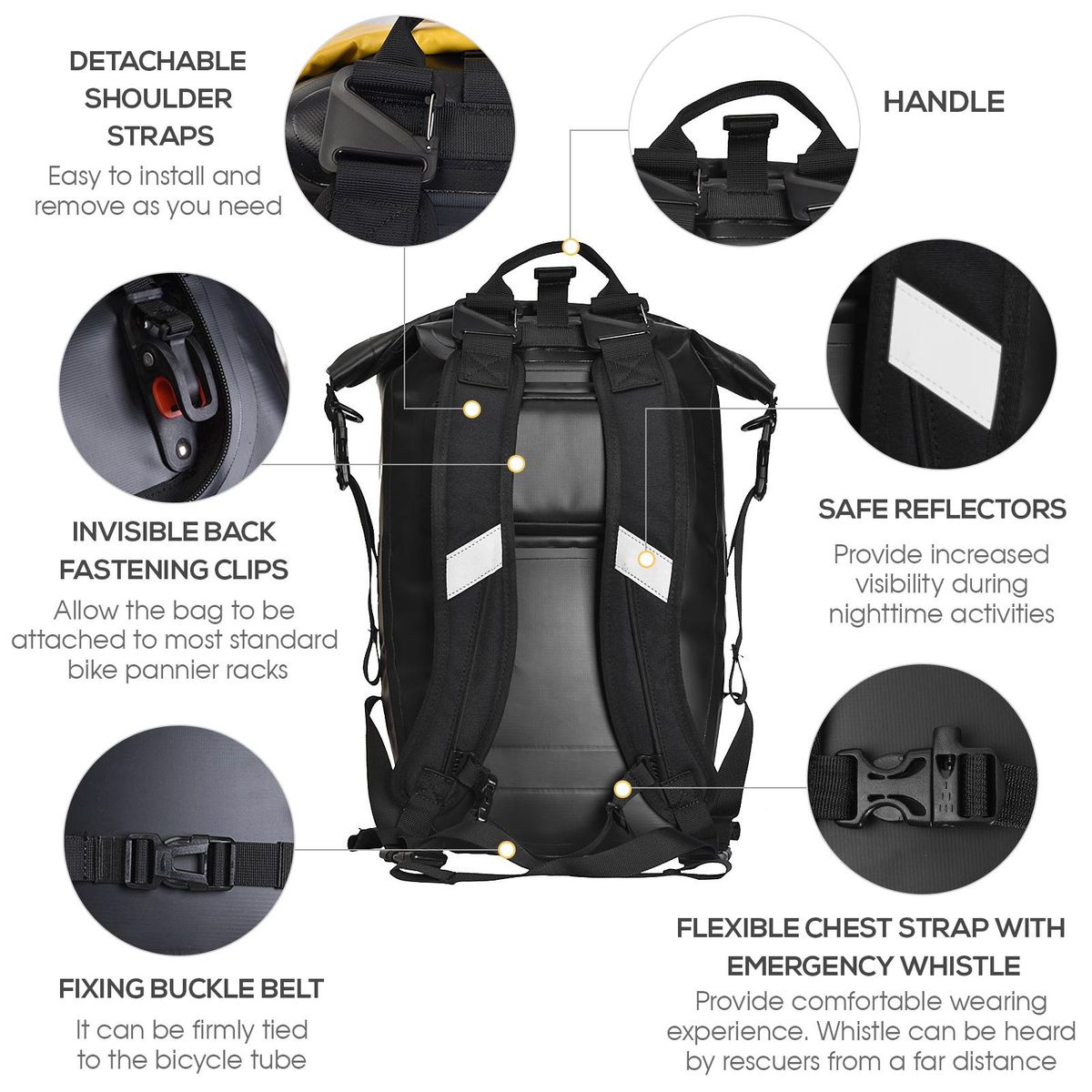 3-In-1 Bicycle Bag Waterproof Pannier Bag Reflective Backpack Cycling Rear Rack Bag