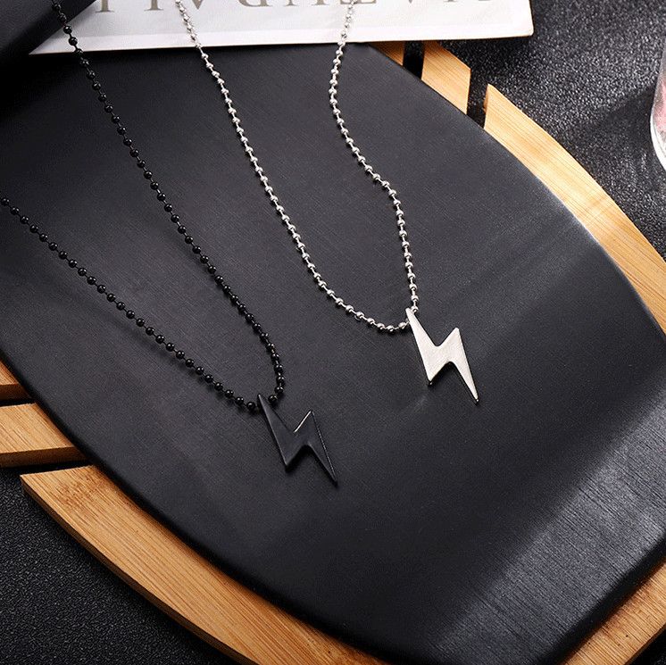 Hip-hop Titanium Lightning Flash Symbol Pendant Necklace