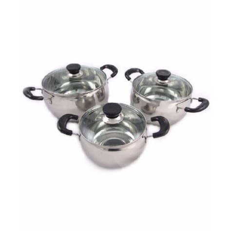 Stainless Steel Cooking Pot - Set Of 3- Silver