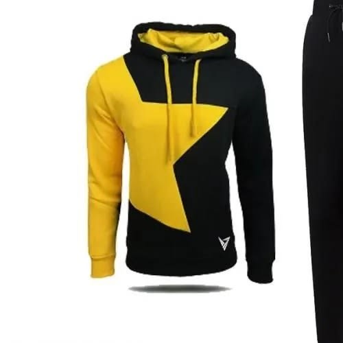 Black Hoodie And Joggers With Yellow Patch