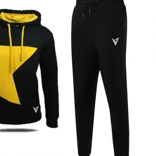 Black Hoodie And Joggers With Yellow Patch