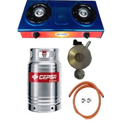 12.5kg Gas Cylinder With Gas Cooker, Metered Regulator, Hose & Clips - Stainless Cylinder
