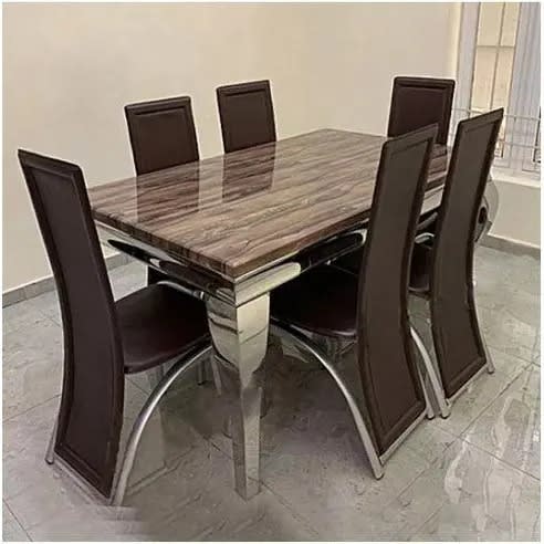 Royal Zedric Marble-top Dining Set With 6 Chairs - Brown
