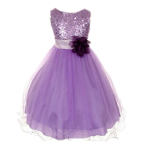 Girls Sequence Wedding Gown Dress  - Purple