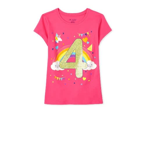 Girls 4th Birthday Glittering Unicorn - Rainbow Top