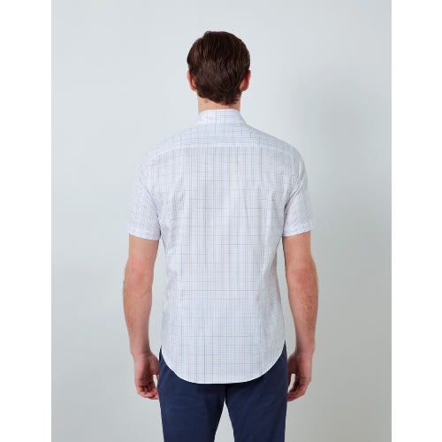 Easy Iron Pink & Blue Multi Check Slim Fit Short Sleeve Shirt