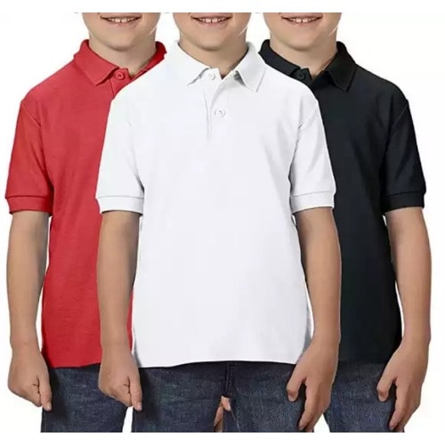 Kids Unisex Polo T-Shirts  - Set Of 3  - Red - Black And White