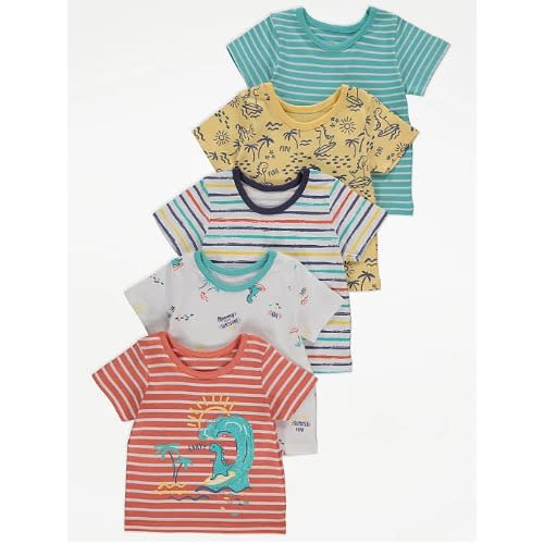 Striped Dinosaur Print T-shirts - 5 Pieces