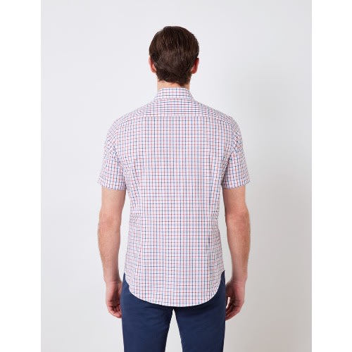 Red & Navy Multi Check Slim Fit Short Sleeve Shirt