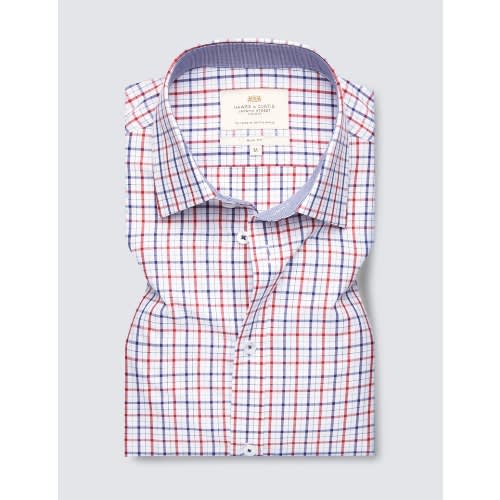 Red & Navy Multi Check Slim Fit Short Sleeve Shirt