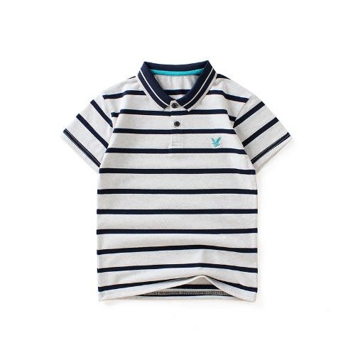 Boys Striped Polo- blue And Off-white