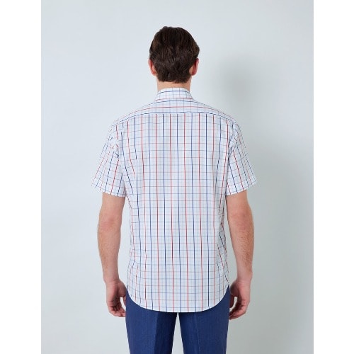 Blue & Red Multi Check Slim Fit Short Sleeve Shirt