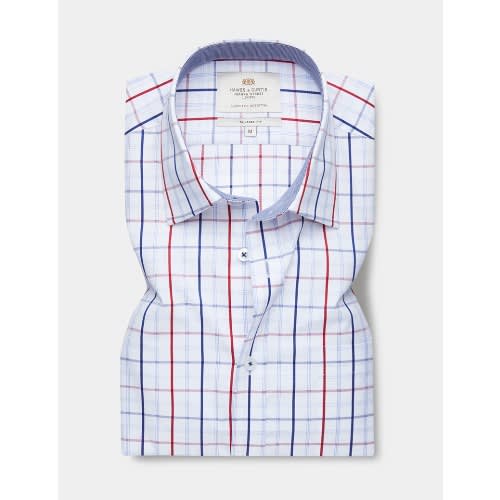 Blue & Red Multi Check Slim Fit Short Sleeve Shirt