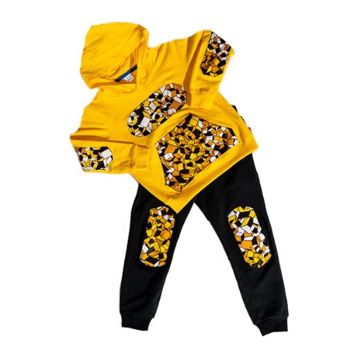 Jayden Boys Hoodie & Joggers With African Print - Yellow/black