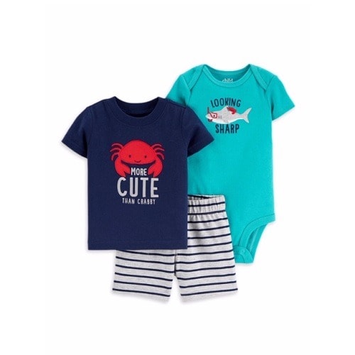 Newborn Baby Boy Short Sleeves T-shirt, Bodysuit & Shorts 3pc Outfit