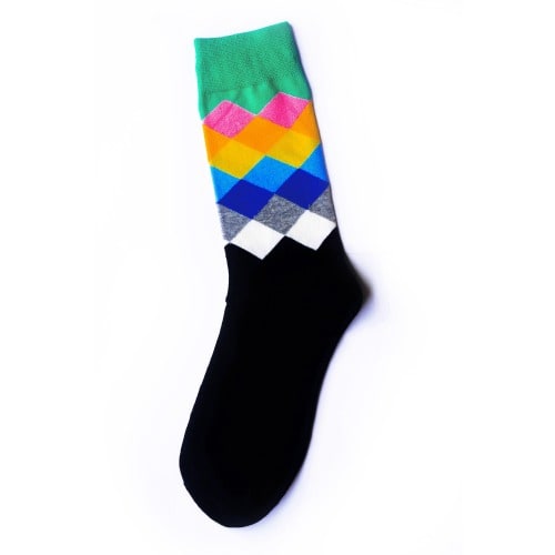 Fresh Pair Men's Multicolored Argyle Pattern Crew Socks 005
