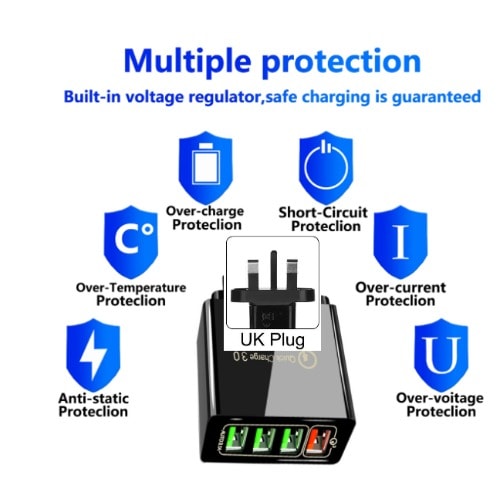Qualcomm High Watt Qc3.0 4 USB Multi-port Fast Charger