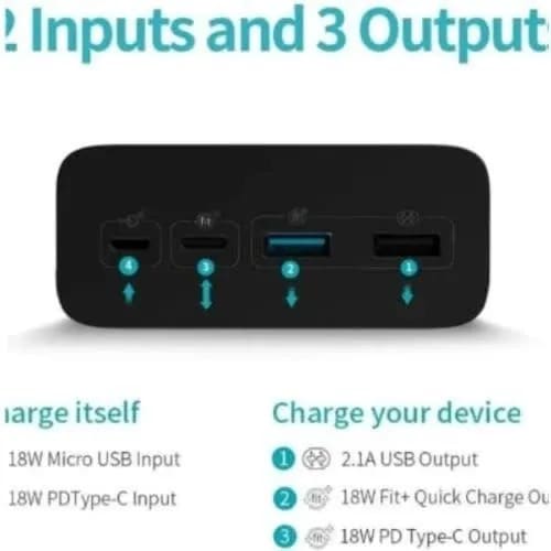 40000mah Power Bank - 18w - Black