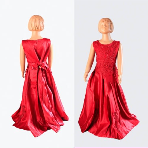 All Beaded Pleated Gown For Girls - Red