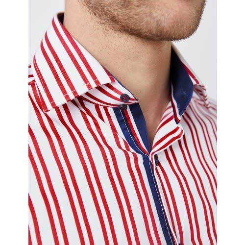 Men's White & Red Stripes Relaxed Slim Fit Shirt - Medium Collar