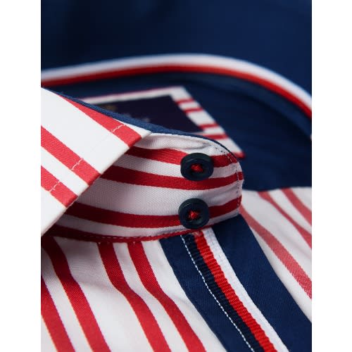 Men's White & Red Stripes Relaxed Slim Fit Shirt - Medium Collar