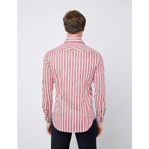 Men's White & Red Stripes Relaxed Slim Fit Shirt - Medium Collar