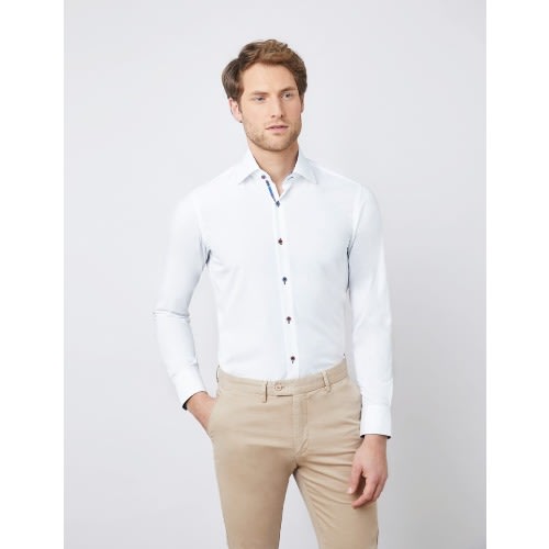 Men’s Plain White Contrast Stretch Slim Fit Shirt - Low Collar - Single Cuff