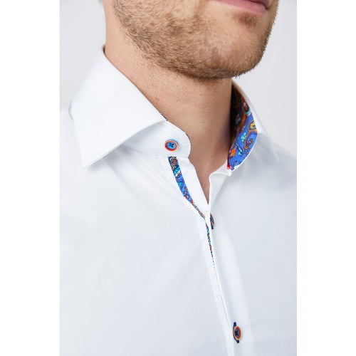 Men’s Plain White Contrast Stretch Slim Fit Shirt - Low Collar - Single Cuff