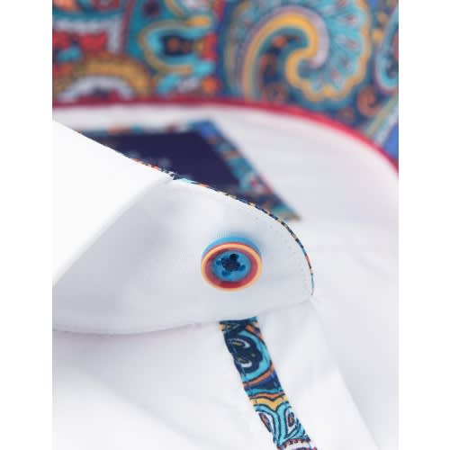 Men’s Plain White Contrast Stretch Slim Fit Shirt - Low Collar - Single Cuff