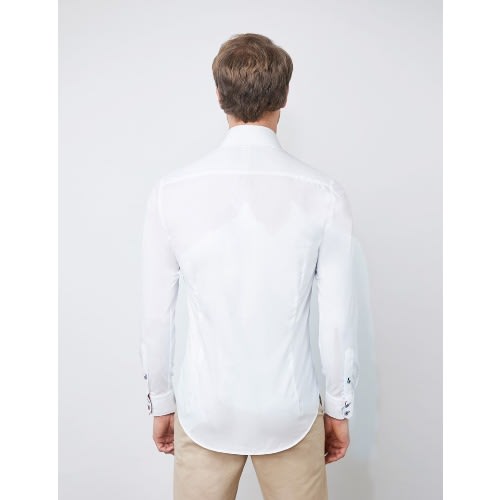 Men’s Plain White Contrast Stretch Slim Fit Shirt - Low Collar - Single Cuff