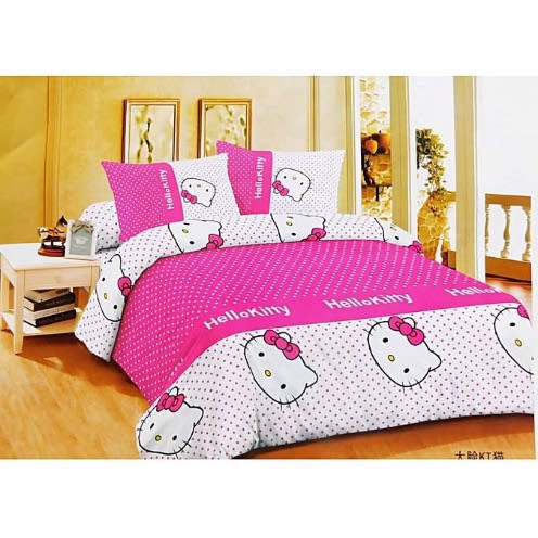 Hello Kitty Cartoon Character Kiddies Bedsheet With 2 Pillow Cases - 4 By 6