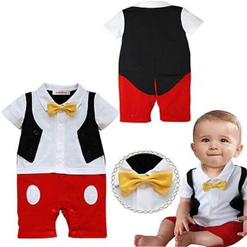 Baby Boy Bowtie Cartoon Photo Prop Romper