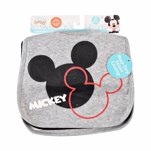 Disney Mickey Mouse Stay Dry Soak Free Baby Boy Bibs - 3pks